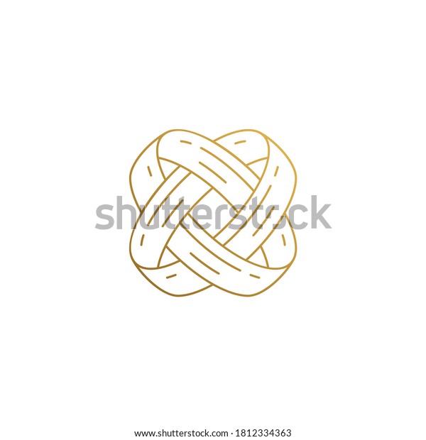 Minimal vector illustration of linear style\
logo design template of intertwined engagement rings for wedding\
ceremony hand drawn with golden\
lines