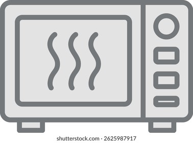 Minimal vector illustration of a microwave with heat lines, representing kitchen appliances, food heating, and quick meal preparation.
