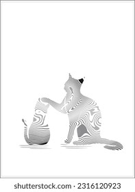 Ilustración vectorial mínima, Gato de mamá y Gato de niño, Textura en forma, Diseño abstracto dentro de formas, decoración de pared  
