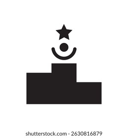 minimal vector illustration of a person on a podium with a star, signifying leadership, winning, and recognition. Ideal for performance reviews and award concepts.