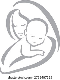 Minimal vector illustration representing maternity care, maternal love, and bonding between mother and newborn baby. Suitable for maternity clinics, healthcare, pregnancy, baby care, and parenting designs.