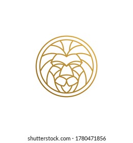 Minimal vector illustration of round shaped linear style logo design template of golden geometric lion head as aggressive apex predator