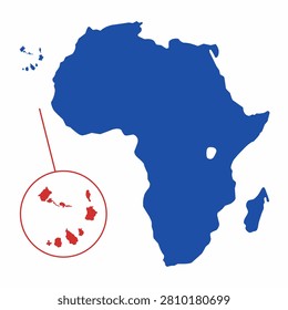 Minimal vector illustration showing the location of Cape Verde on the Africa map with highlighted islands. Clean geographic design for education, travel, infographic and presentation use.