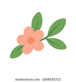 Minimal vector illustration of spring flower with green leaves in soft pastel colors.