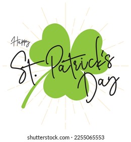 Minimal vector illustration of St. Patrick's Day on  leaf clover. Typography.
