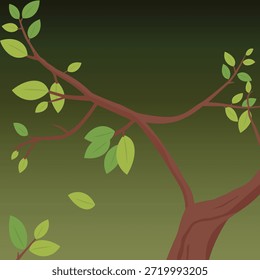 Ilustración vectorial mínima de una rama de árbol con hojas verdes frescas sobre un fondo natural suave. Diseño de naturaleza limpio y simple que representa el crecimiento, la frescura, la ecología y la armonía ambiental
