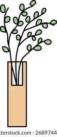 Ilustración vectorial mínima de un jarrón con ramas verdes sobre un fondo blanco limpio, perfecto para interiores modernos y temas de diseño botánico.