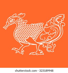 Minimal vector illustration of a Vintage Dragon in Sri Lankan Traditional Art.