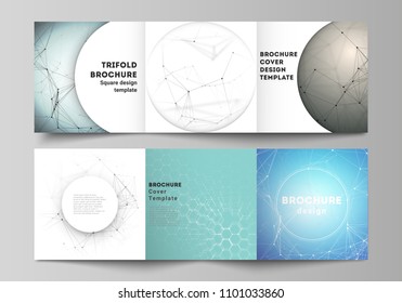 Minimal vector layout. Modern covers design templates for trifold square brochure or flyer. Technology, science, medical concept. Molecule structure, connecting lines and dots. Futuristic background