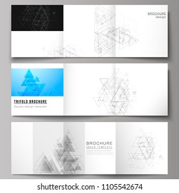 The minimal vector layout. Modern covers design templates for trifold square brochure or flyer. Polygonal background with triangles, connecting dots and lines. Connection structure.