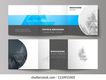 The minimal vector layout. Modern covers design templates for trifold square brochure or flyer. Polygonal background with triangles, connecting dots and lines. Connection structure.