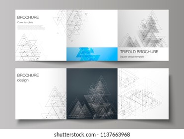 The minimal vector layout. Modern covers design templates for trifold square brochure or flyer. Polygonal background with triangles, connecting dots and lines. Connection structure.
