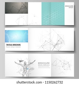 Minimal vector layout. Modern covers design templates for trifold square brochure or flyer. Technology, science, medical concept. Molecule structure, connecting lines and dots. Futuristic background