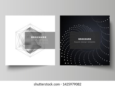 Minimal vector layout of two square format covers design templates for brochure, flyer, magazine. 3d polygonal geometric modern design abstract background. Science or technology vector illustration.