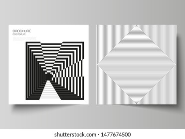 The minimal vector layout of two square format covers design templates for brochure, flyer, magazine. Trendy geometric abstract background in minimalistic flat style with dynamic composition.