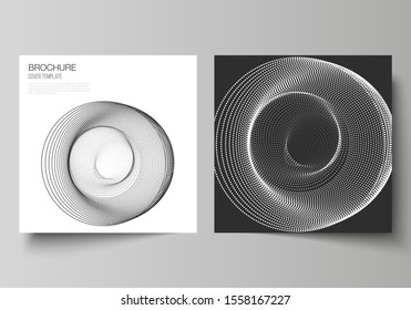 The minimal vector layout of two square format covers design templates for brochure, flyer, magazine. Geometric abstract background, futuristic science and technology concept for minimalistic design.