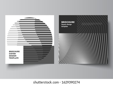 The minimal vector layout of two square format covers design templates for brochure, flyer, magazine. Geometric abstract background, futuristic science and technology concept for minimalistic design.
