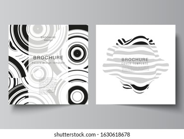 The minimal vector layout of two square format covers design templates for brochure, flyer, magazine. Trendy geometric abstract background in minimalistic flat style with dynamic composition.