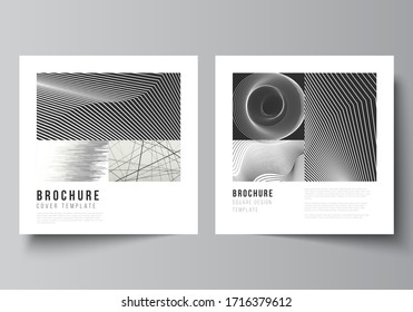 The minimal vector layout of two square format covers design templates for brochure, flyer, magazine. Geometric abstract background, futuristic science and technology concept for minimalistic design.