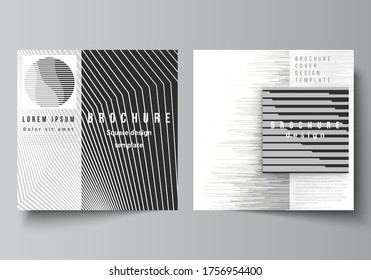 The minimal vector layout of two square format covers design templates for brochure, flyer, magazine. Geometric abstract background, futuristic science and technology concept for minimalistic design.