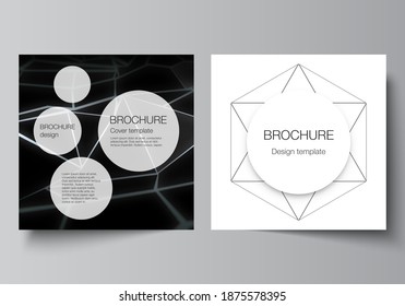 Minimal vector layout of two square format covers design templates for brochure, flyer, magazine. 3d polygonal geometric modern design abstract background. Science or technology vector illustration.