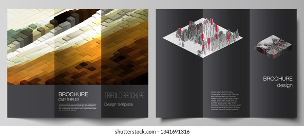 The minimal vector layouts. Modern creative covers design templates for trifold brochure or flyer. Big data. Dynamic geometric background. Cubes pattern design with motion effect. 3d technology style.