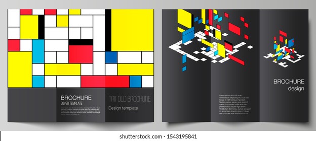 The minimal vector layouts. Modern creative covers design templates for trifold brochure or flyer. Abstract polygonal background, colorful mosaic pattern, retro bauhaus de stijl design.