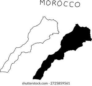 Minimal vector map of Morocco showing clean country outline and bold black silhouette, isolated on white background for geography, education, and design projects.