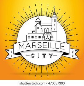 Minimal Vector Marseille City Linear Skyline with Typographic Design