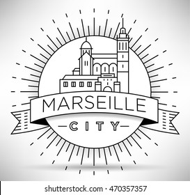 Minimal Vector Marseille City Linear Skyline with Typographic Design