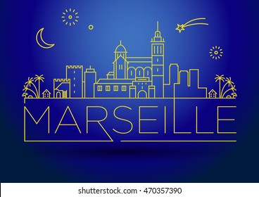 Minimal Vector Marseille City Linear Skyline with Typographic Design