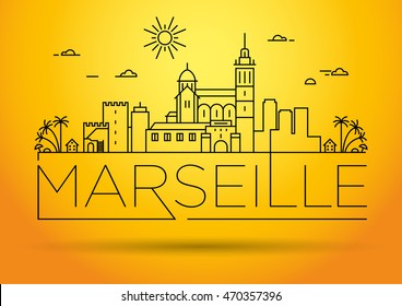 Minimal Vector Marseille City Linear Skyline with Typographic Design