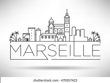 Minimal Vector Marseille City Linear Skyline with Typographic Design