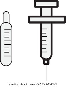 Minimal vector medical injection icon with syringe and needle. Clean flat design for healthcare, hospital, vaccination, treatment, or pharmaceutical projects. Editable and scalable.

