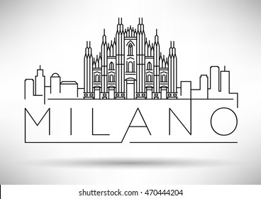 Minimal Vector Milano City Linear Skyline with Typographic Design