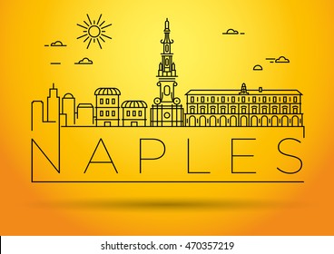 Minimal Vector Naples City Linear Skyline with Typographic Design