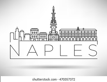 Minimal Vector Naples City Linear Skyline with Typographic Design