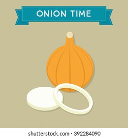 Minimal Vector Onion with Rings Illustration, simple old fashioned flat design with banner and text
