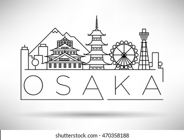 Minimal Vector Osaka City Linear Skyline with Typographic Design