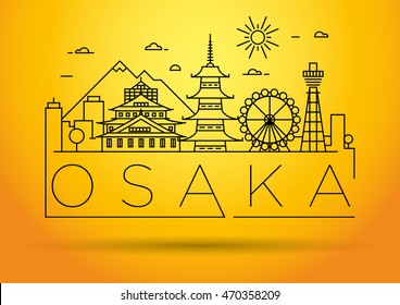 Minimal Vector Osaka City Linear Skyline with Typographic Design