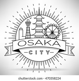Minimal Vector Osaka City Linear Skyline with Typographic Design