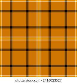 Minimal vector plaid texture, nostalgia textile background seamless. Horizontal tartan pattern check fabric in orange and amber color.