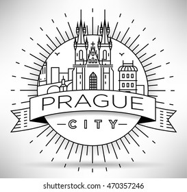 Minimal Vector Prague City Linear Skyline with Typographic Design