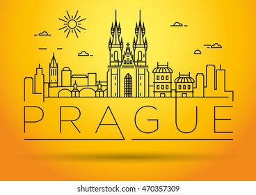 Minimal Vector Prague City Linear Skyline with Typographic Design