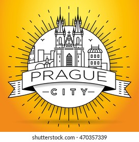 Minimal Vector Prague City Linear Skyline with Typographic Design