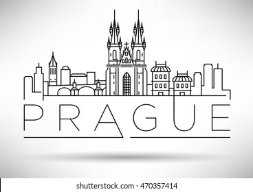 Minimal Vector Prague City Linear Skyline with Typographic Design