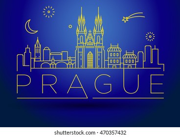 Minimal Vector Prague City Linear Skyline with Typographic Design