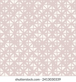 Minimal vector seamless pattern with small triangles. Elegant minimalist background with halftone effect, randomly scattered shapes, grid. Simple light pink texture. Repeated design for decor, print