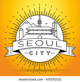 Minimal Vector Seoul City Linear Skyline with Typographic Design