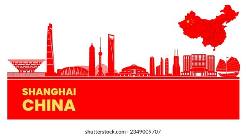 Minimal Vector Shanghai China City Linear Skyline Design. Shanghai China travel destination grand vector illustration.